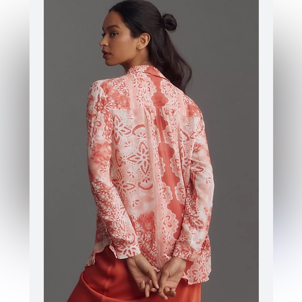 Pilcro Coral and Cream Printed Button-Down Shirt